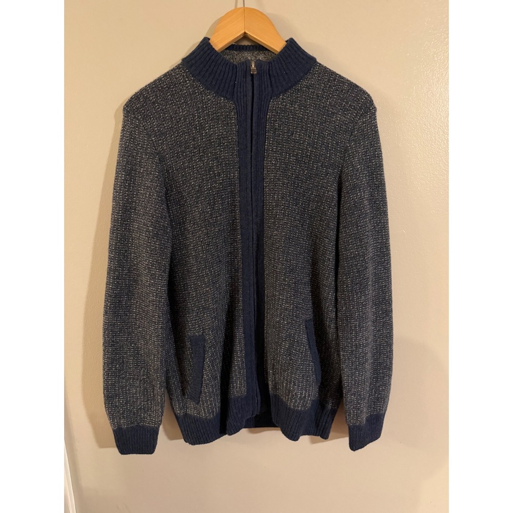 Joseph Abboud Mens Blue Marl Full Zip Sweater Mock Neck wool large - Picture 2 of 3